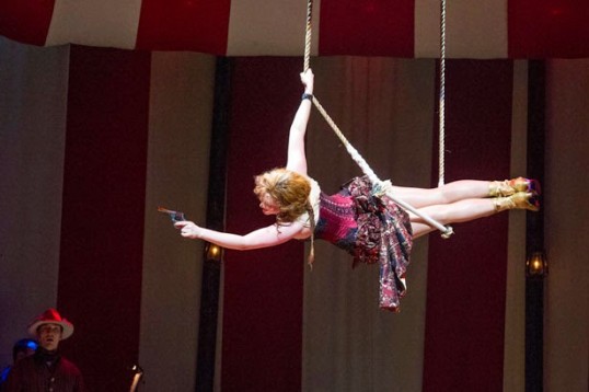 Emma Williams as Annie on the trapeze. Photo Alastair Muir